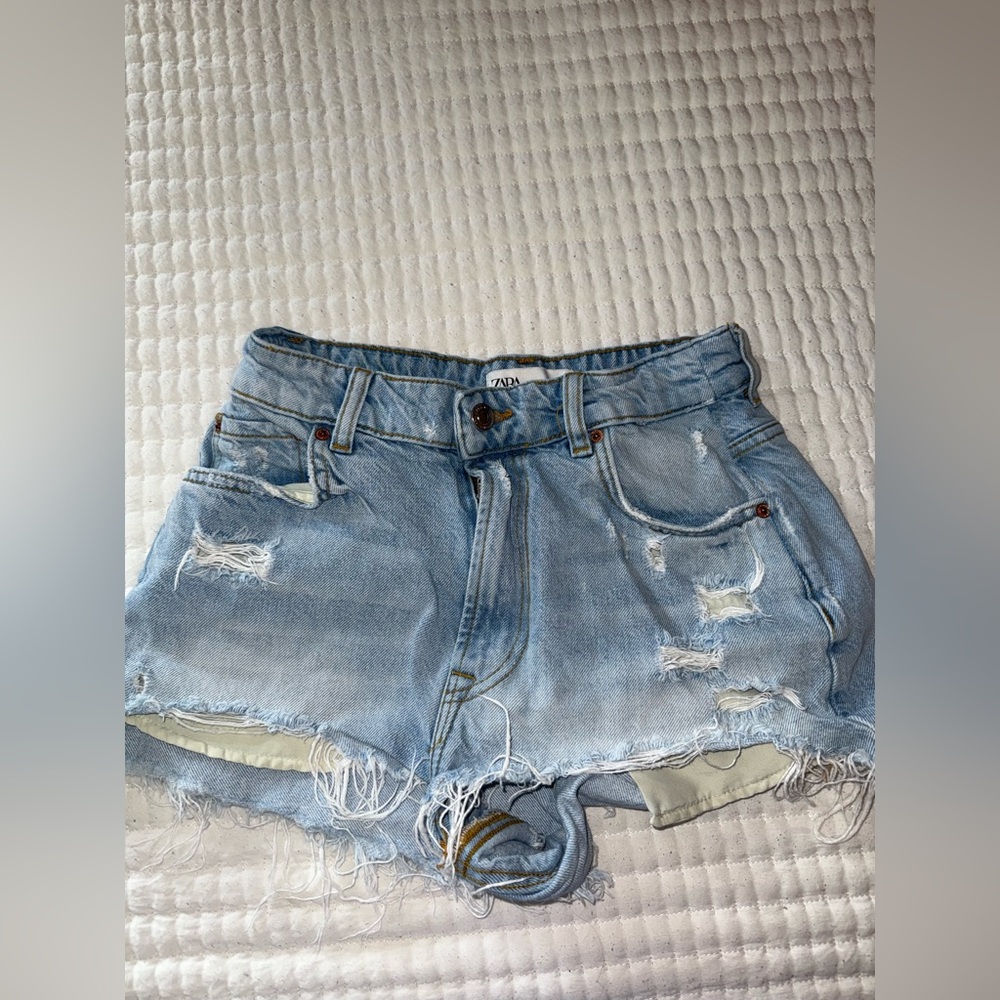 Zara Faded Blue Ripped Jean Shorts